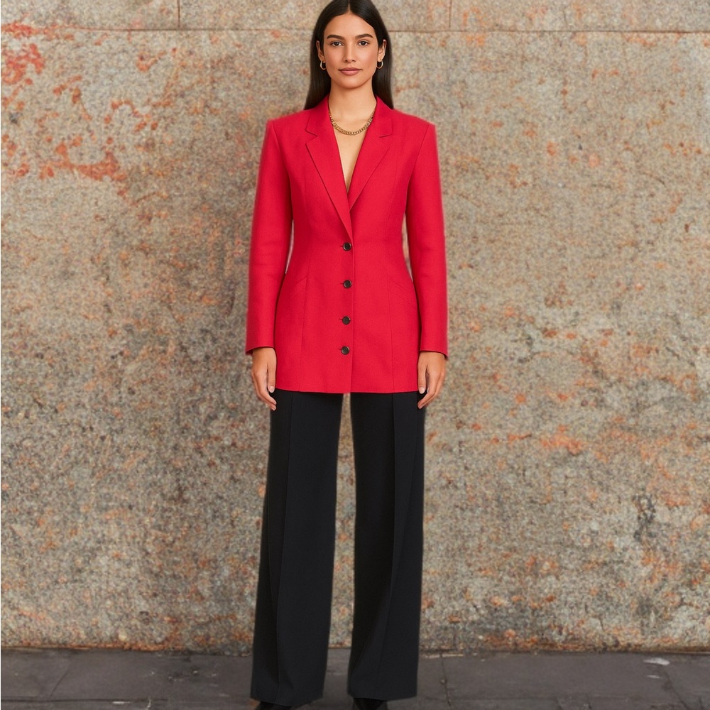 Vintage Escada Red Longline Blazer – Size 34 – Made in West Germany